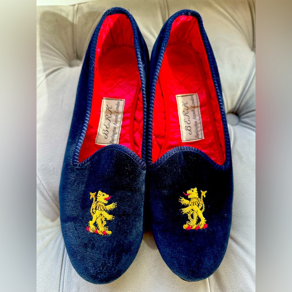 Size 5, never worn, BERK Cashmere London, blue velvet loafers